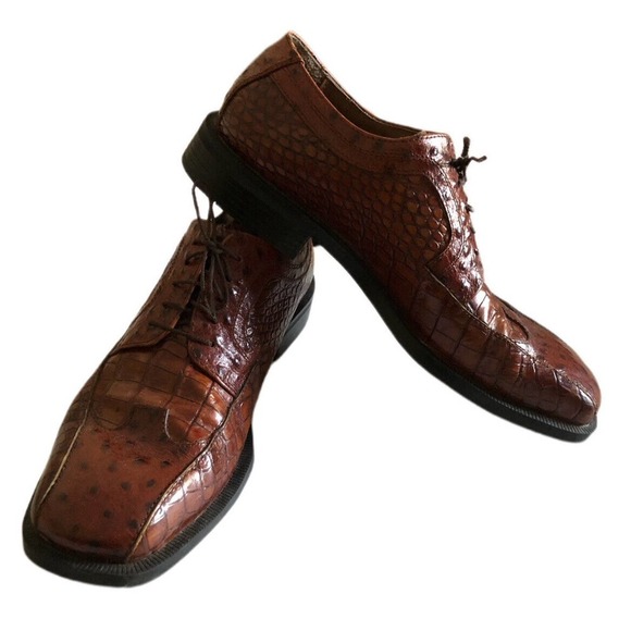Stacy Adams Cognac Brown Alligator/Ostrich Print Shoes 24141 Men’s Size 9 main image 9